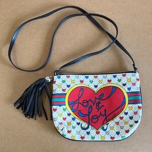 Brighton Love & Joy Limited Edition Heart Bow Crossbody Tassel Bag Novelty Print
